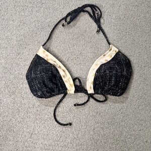 Mudd Vintage Bikini Top Triangle Y2K OS Black Gold Star Denim Print Retro Baddie